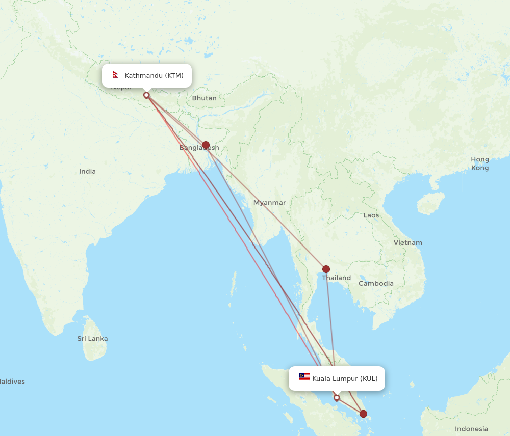KUL to KTM flights and routes map