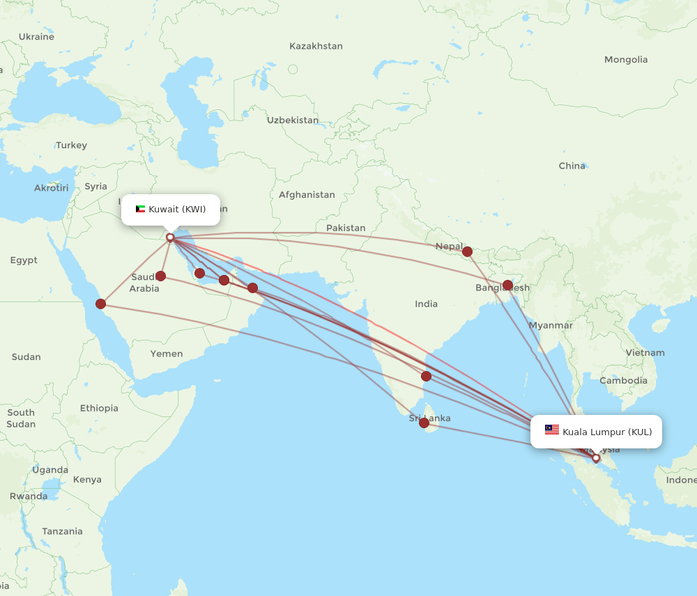 KUL-KWI flight routes