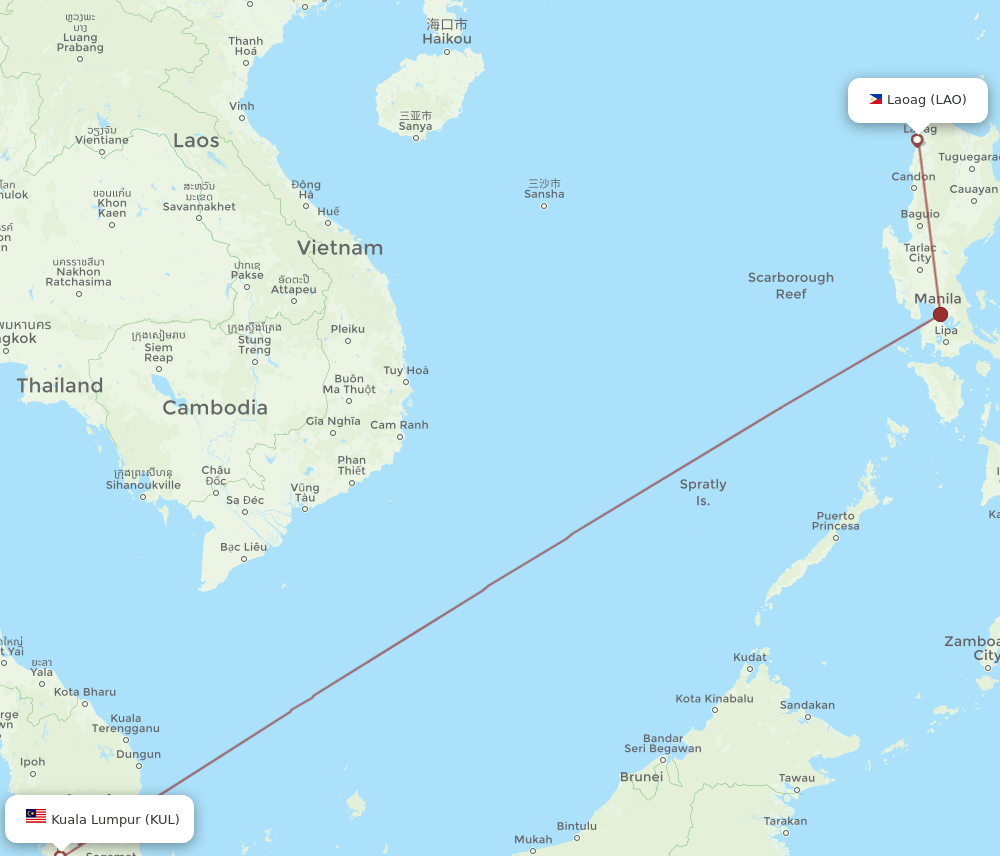 KUL-LAO flight routes