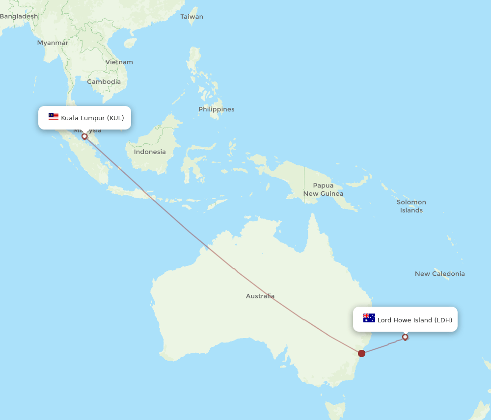 KUL-LDH flight routes