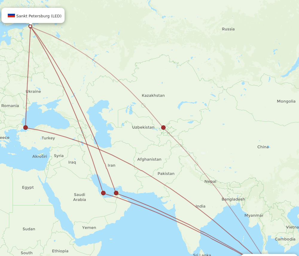 KUL to LED flights and routes map
