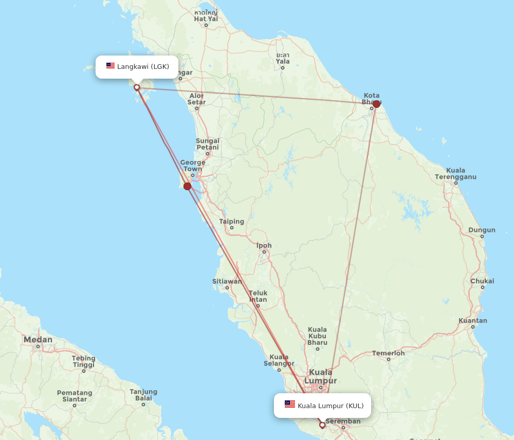 KUL to LGK flights and routes map