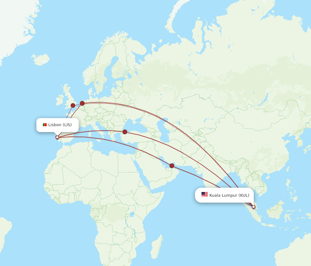KUL-LIS flight routes