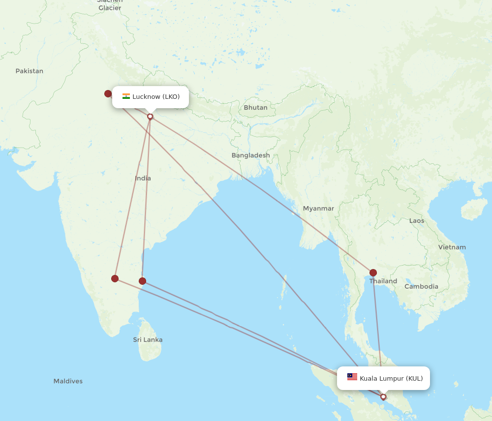KUL to LKO flights and routes map