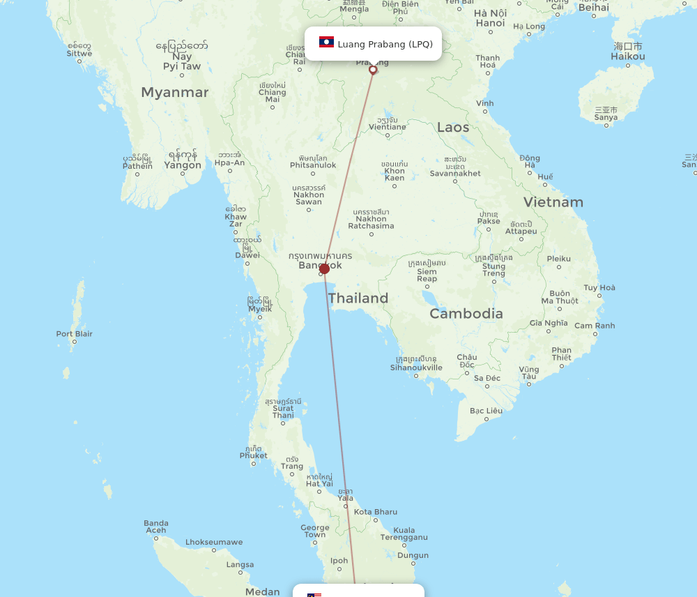 KUL to LPQ flights and routes map
