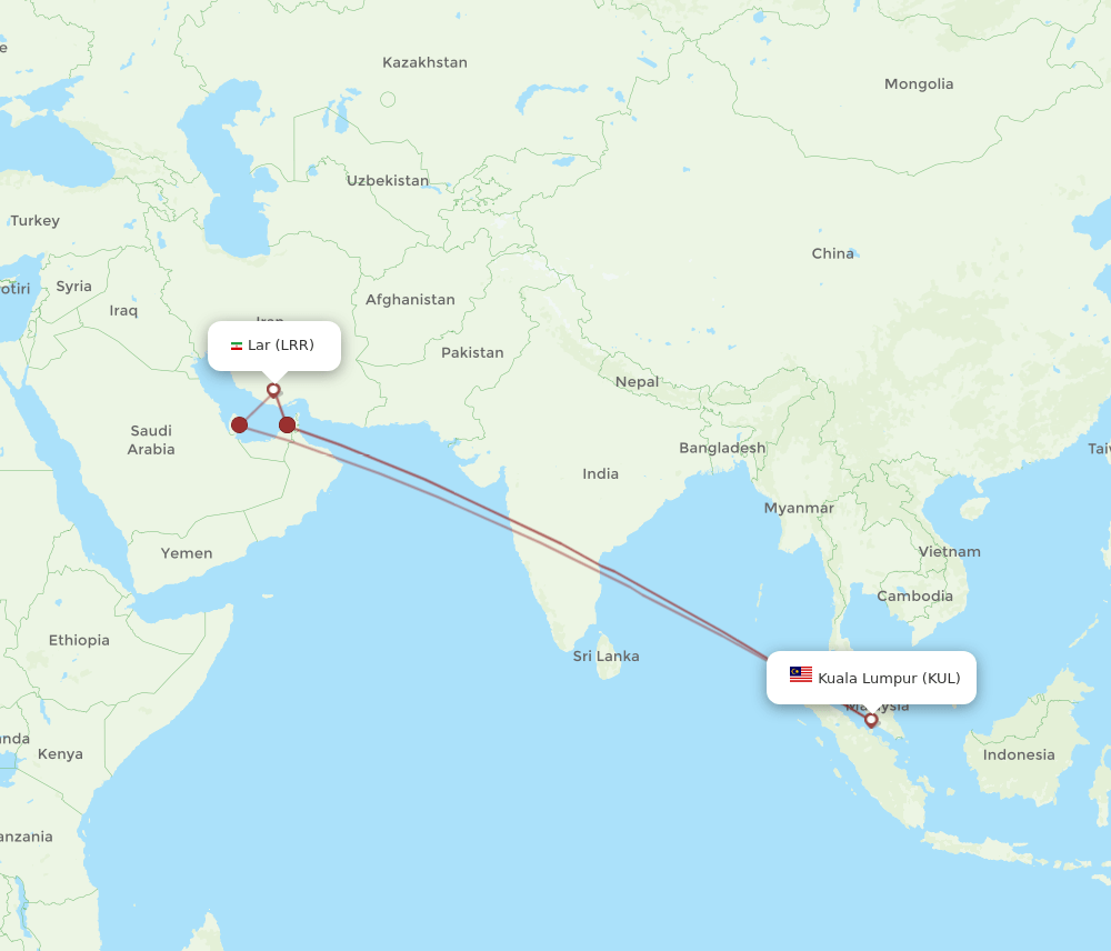 Lar - Kuala Lumpur route map and flight paths