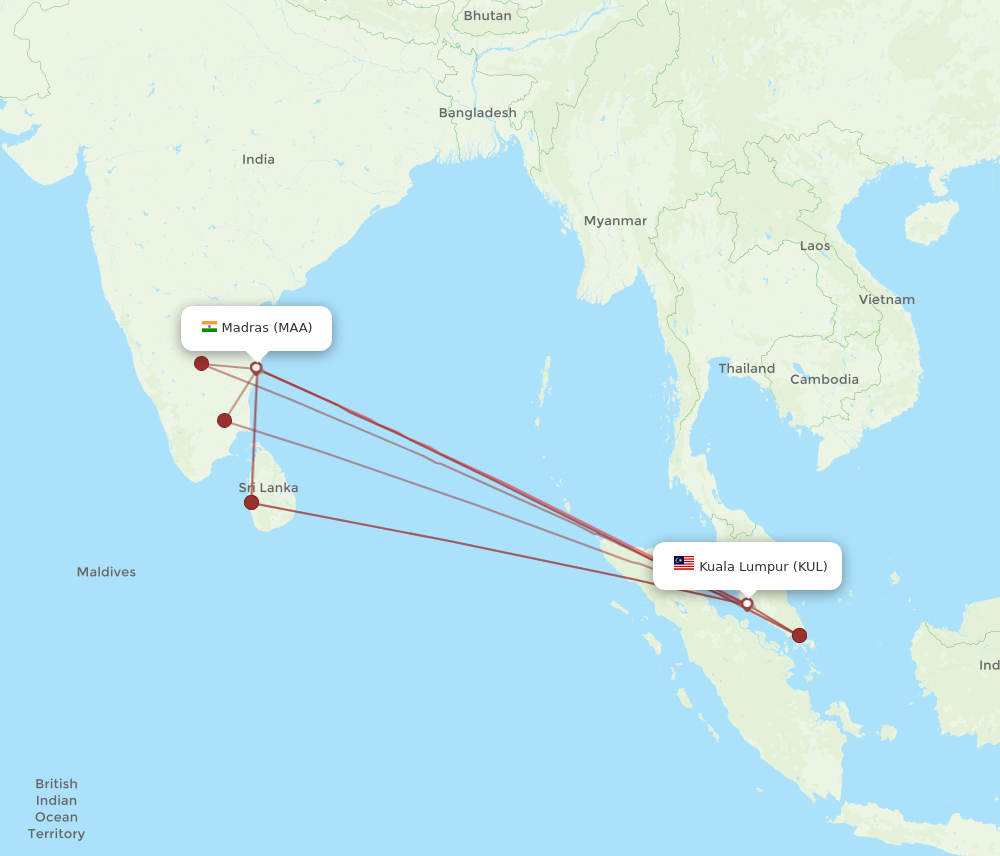 KUL to MAA flights and routes map