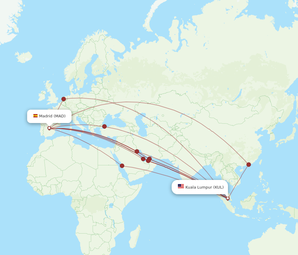KUL-MAD flight routes