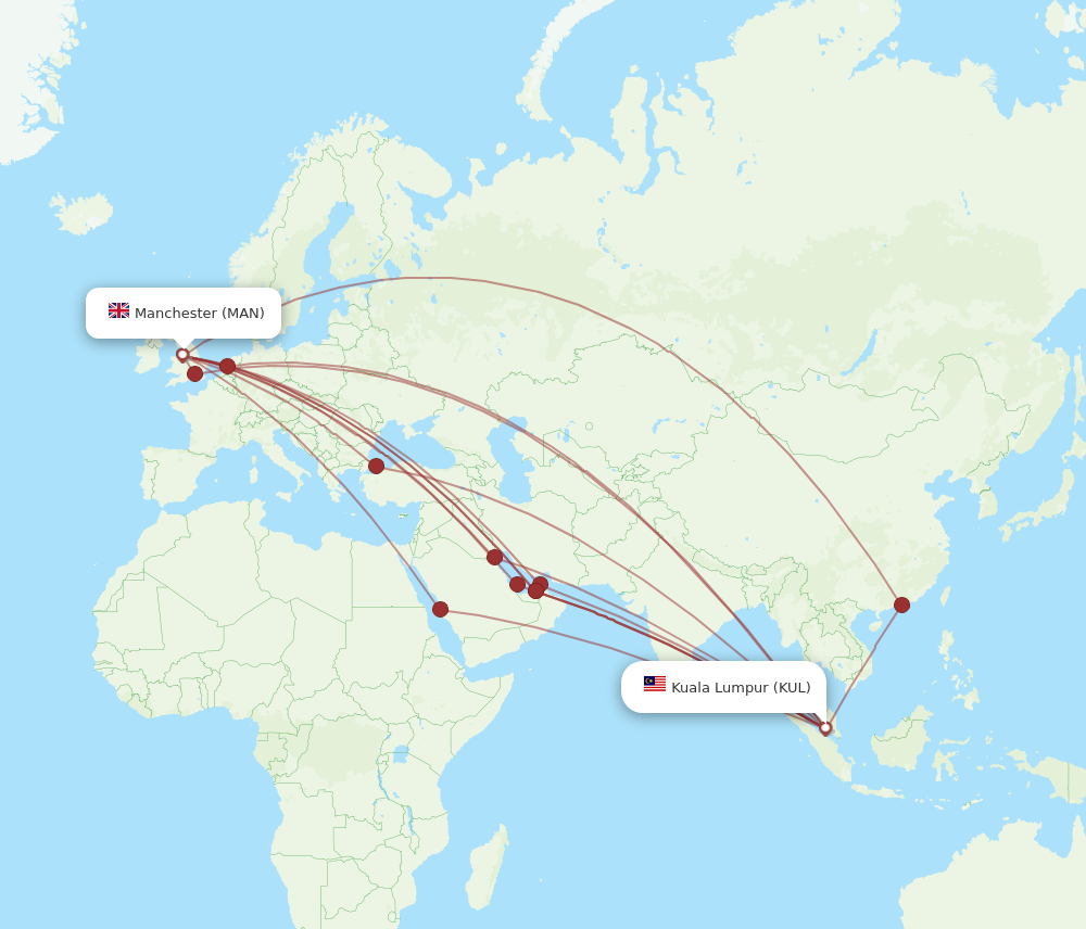 KUL to MAN flights and routes map