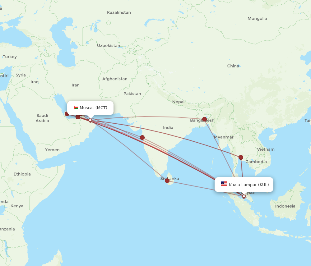 KUL to MCT flights and routes map