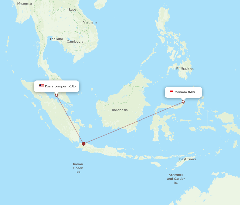 KUL to MDC flights and routes map