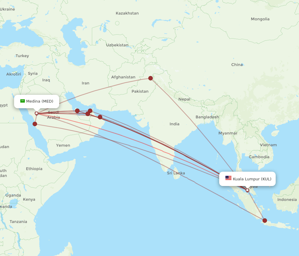 KUL to MED flights and routes map