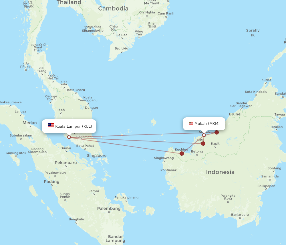 KUL to MKM flights and routes map