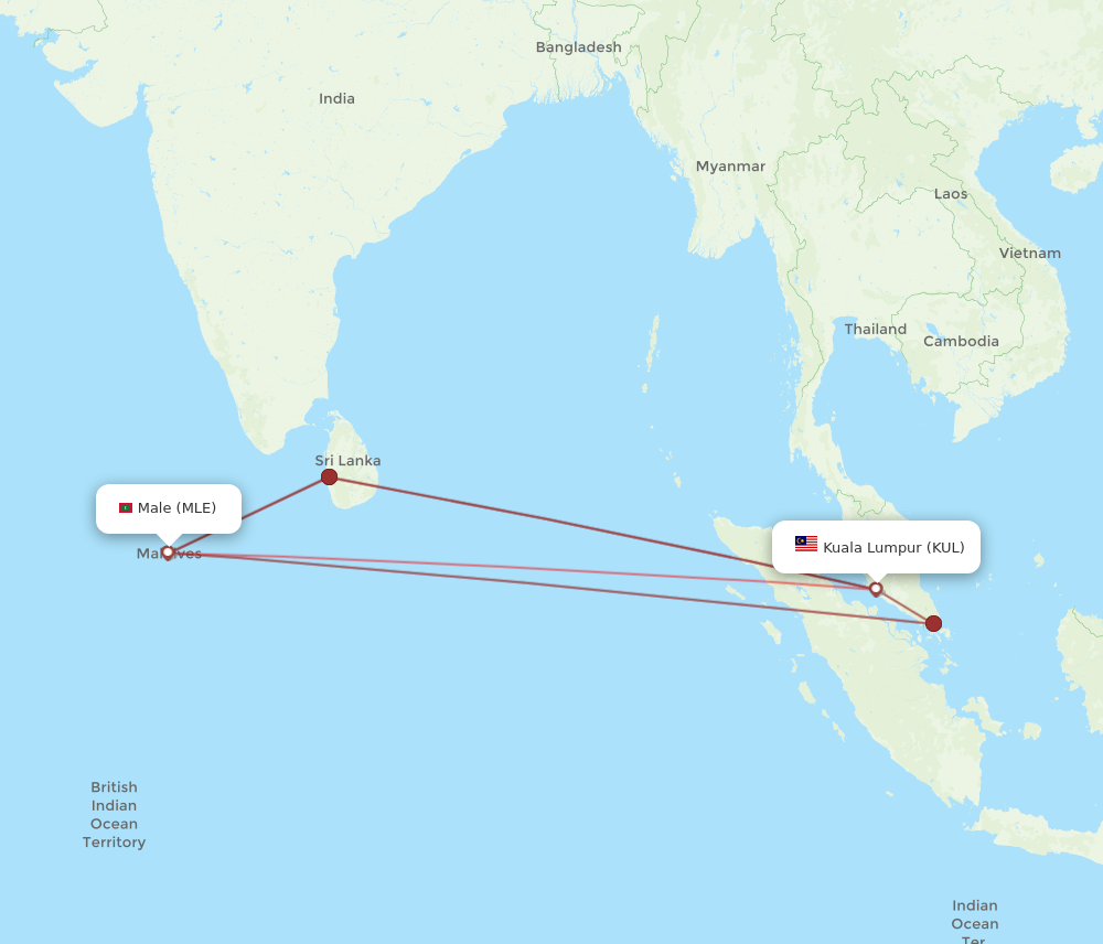 KUL to MLE flights and routes map
