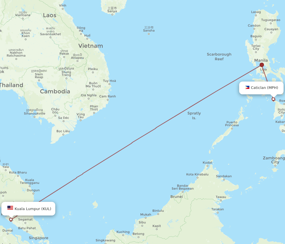 KUL to MPH flights and routes map