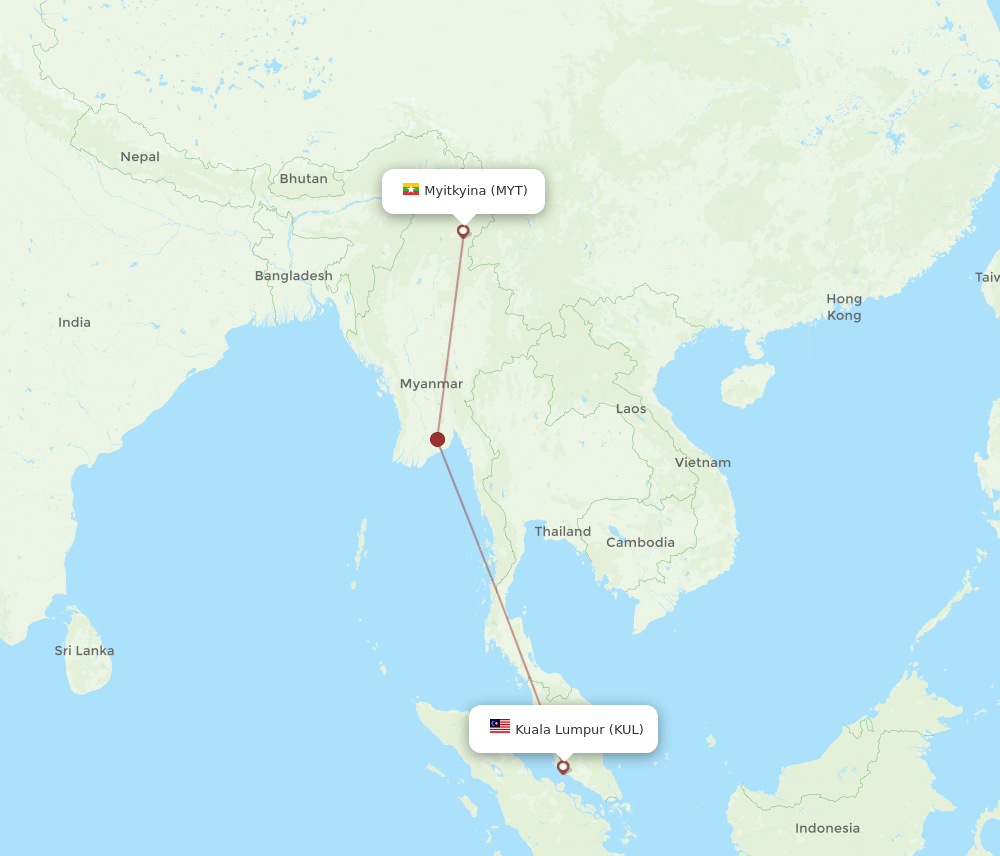 KUL-MYT flight routes