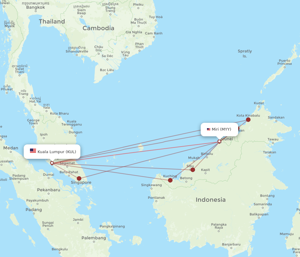 KUL to MYY flights and routes map