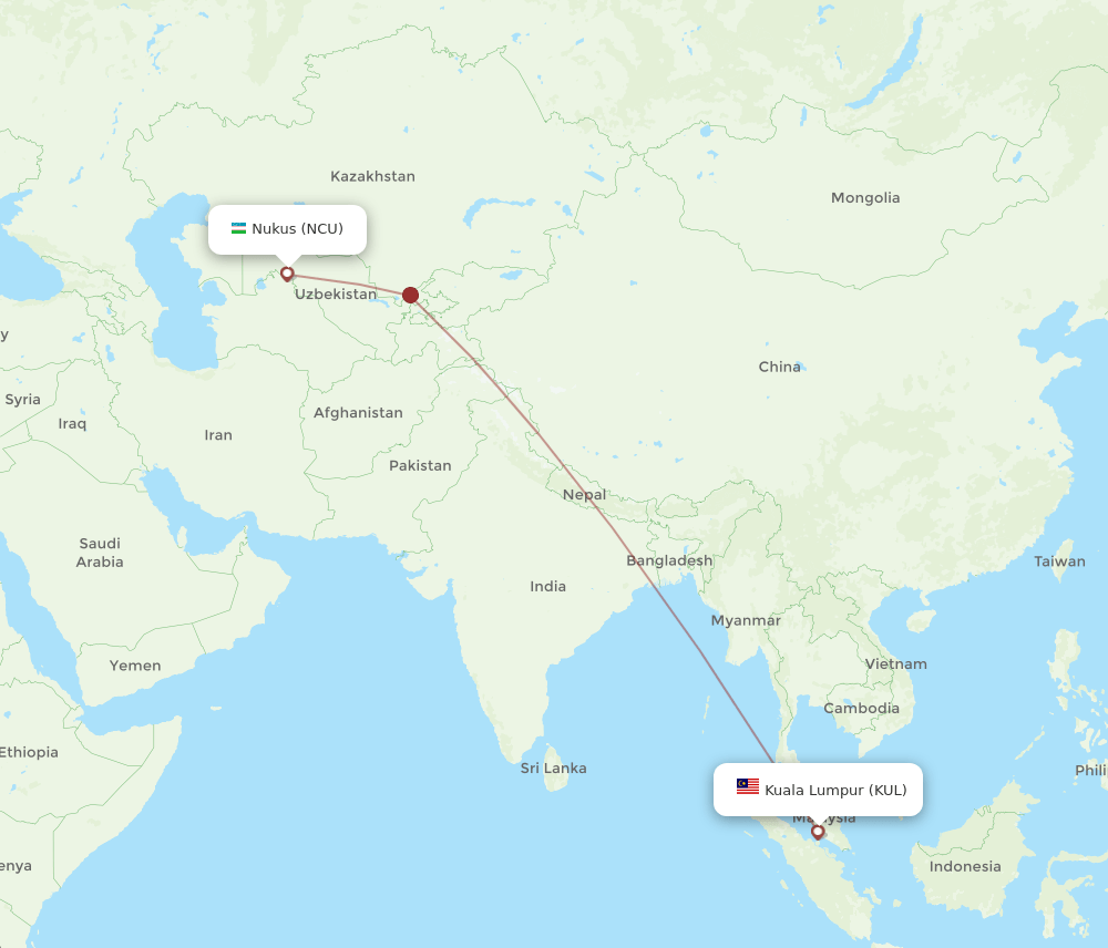 KUL-NCU flight routes