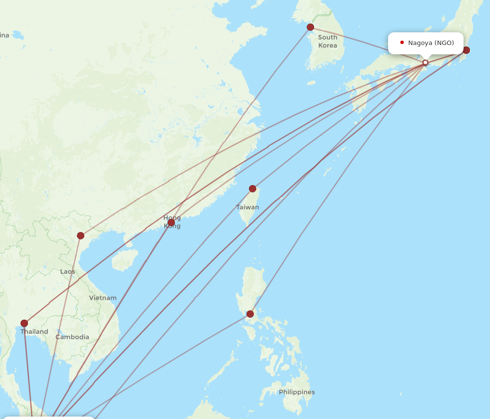 KUL to NGO flights and routes map