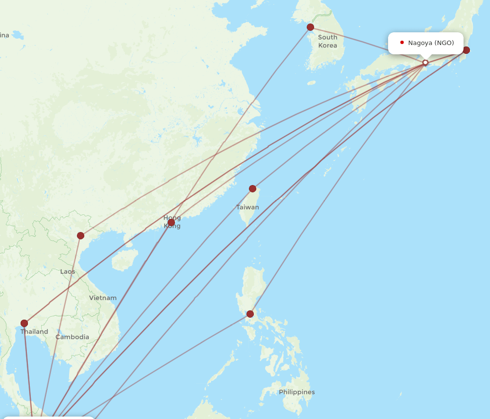 KUL-NGO flight routes