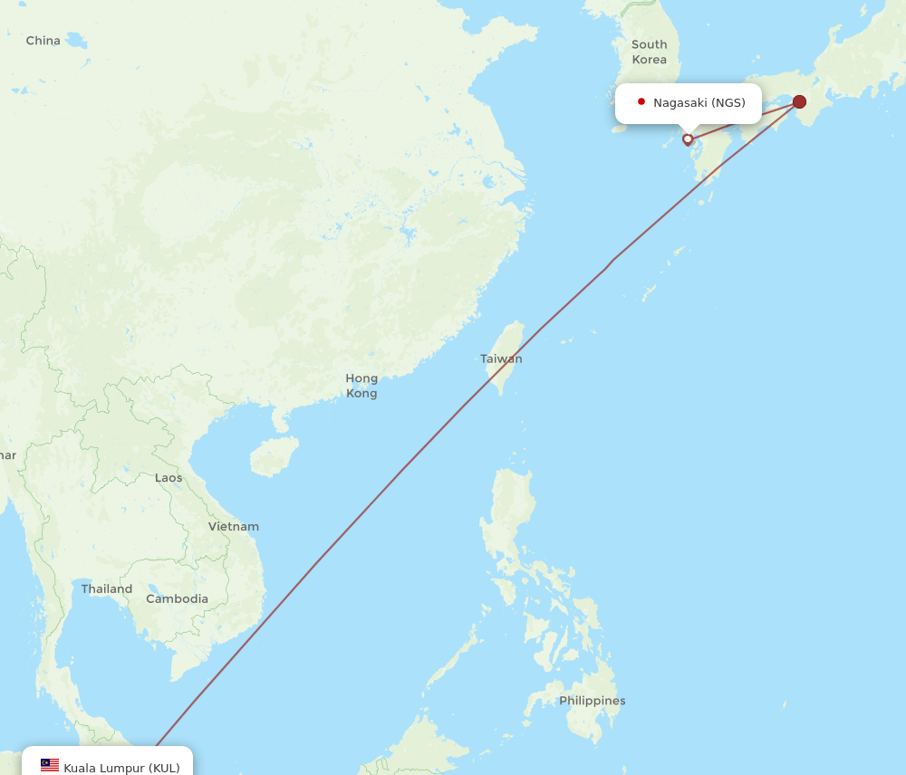 KUL-NGS flight routes