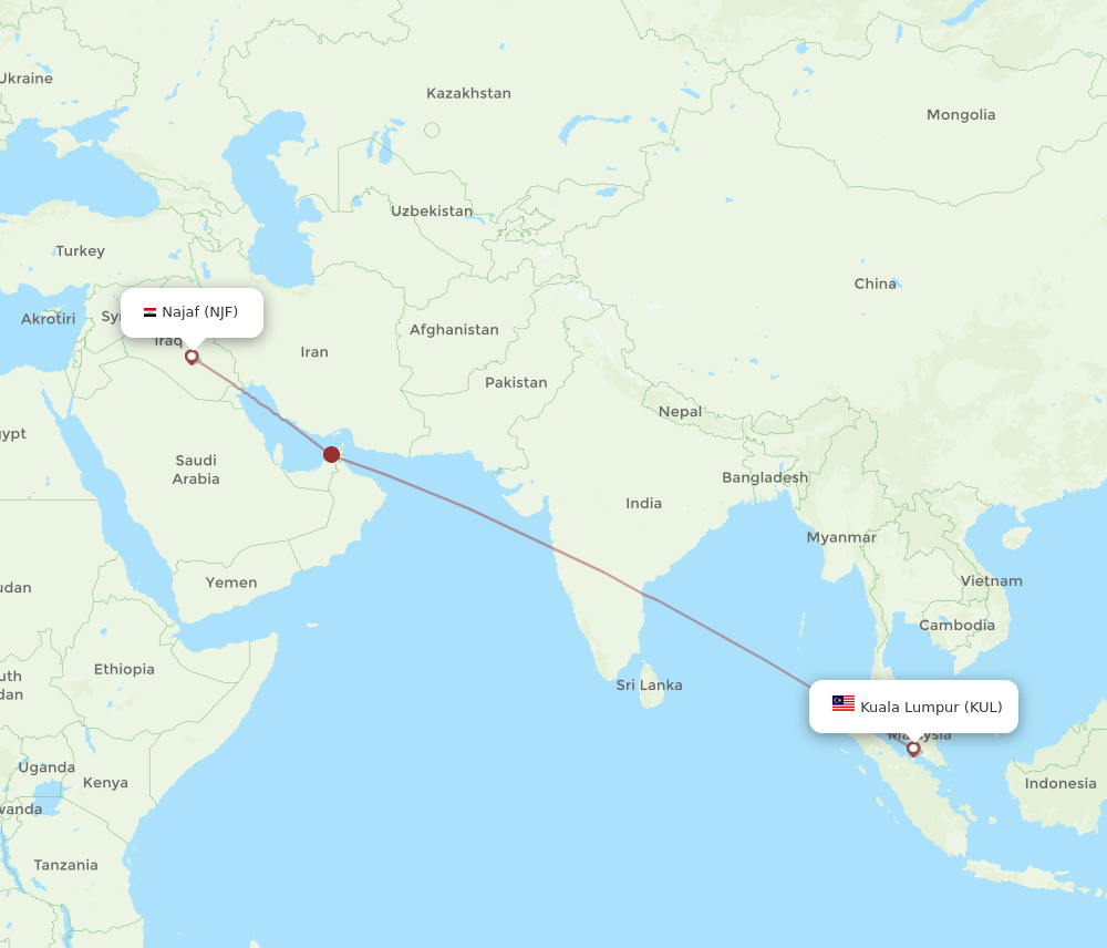 KUL-NJF flight routes