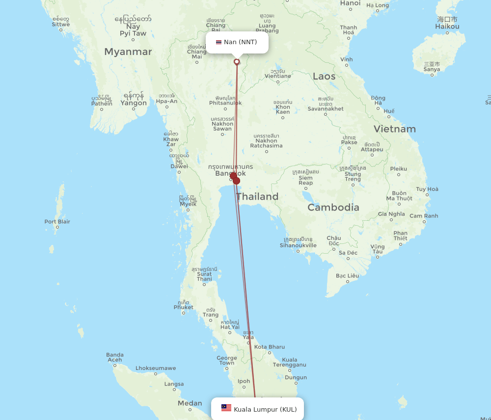 KUL-NNT flight routes