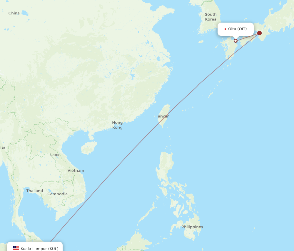KUL to OIT flights and routes map