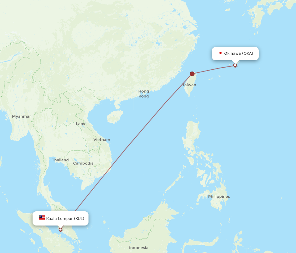 KUL to OKA flights and routes map