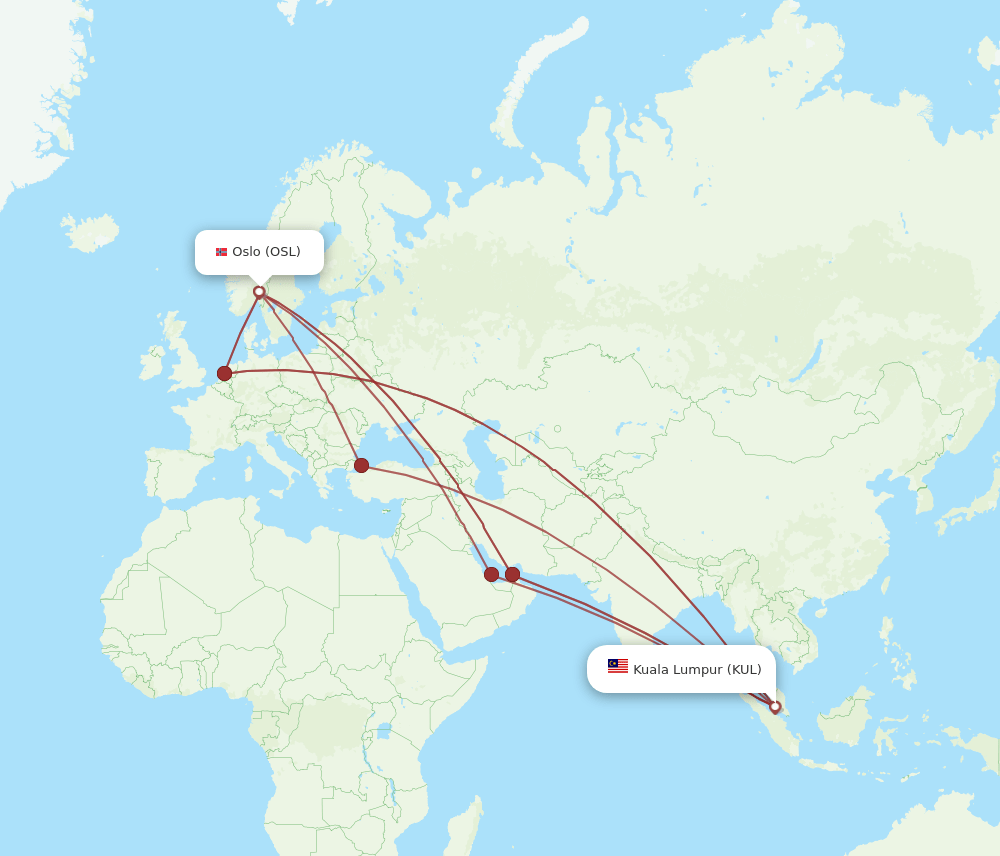 KUL to OSL flights and routes map