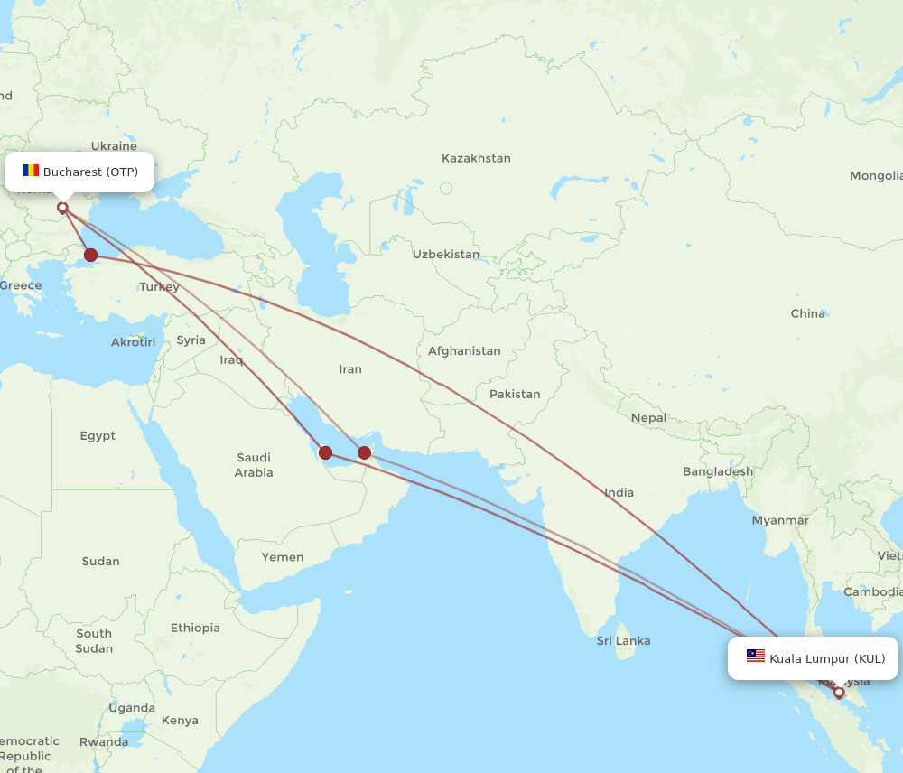 KUL-OTP flight routes