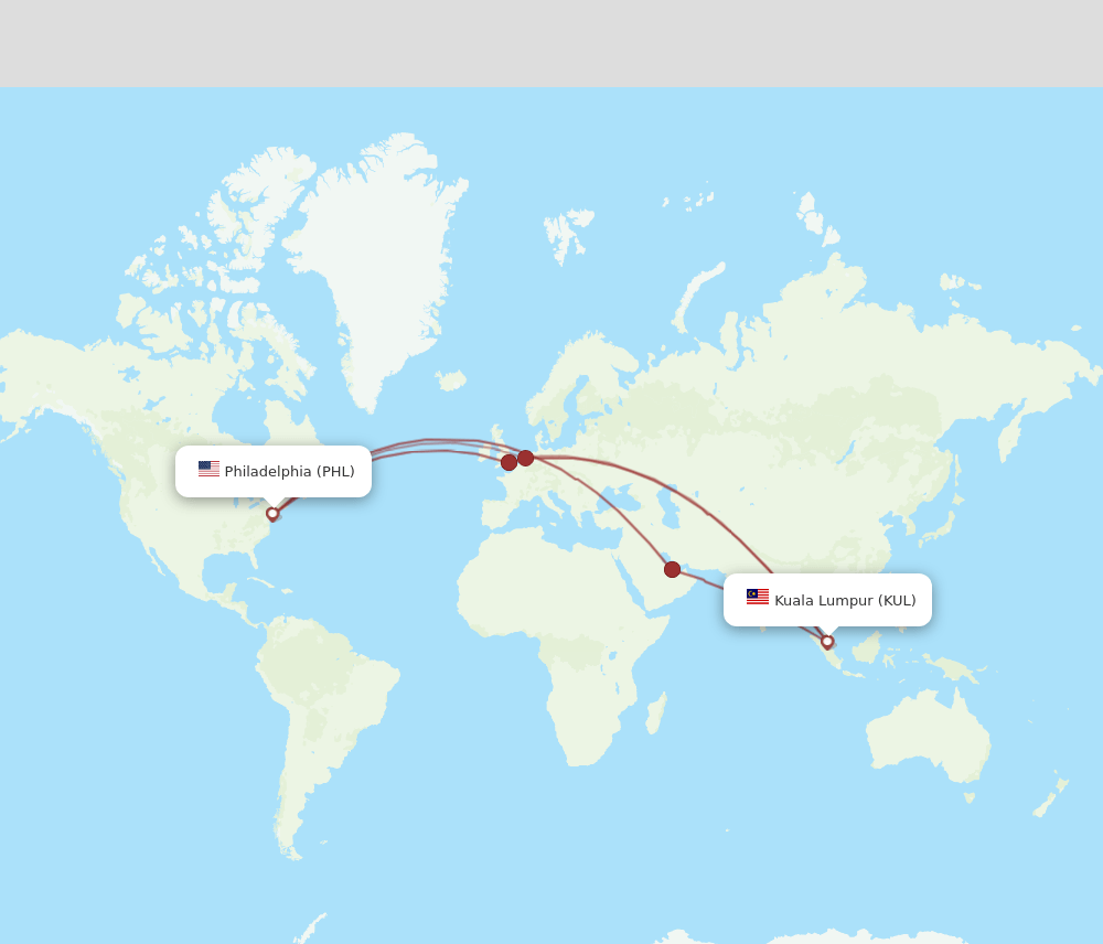 KUL-PHL flight routes