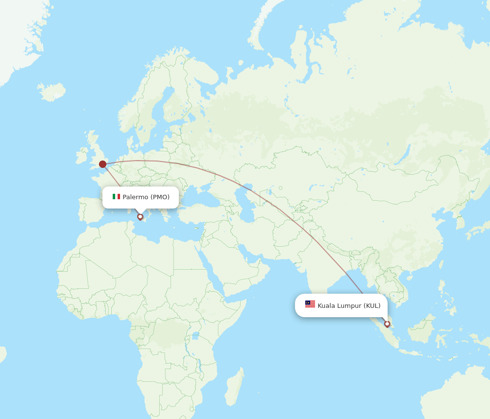 KUL-PMO flight routes