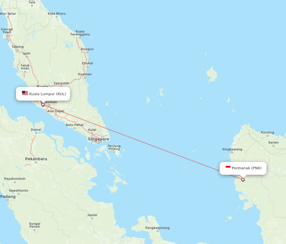 Kuala Lumpur - Pontianak route map and flight paths