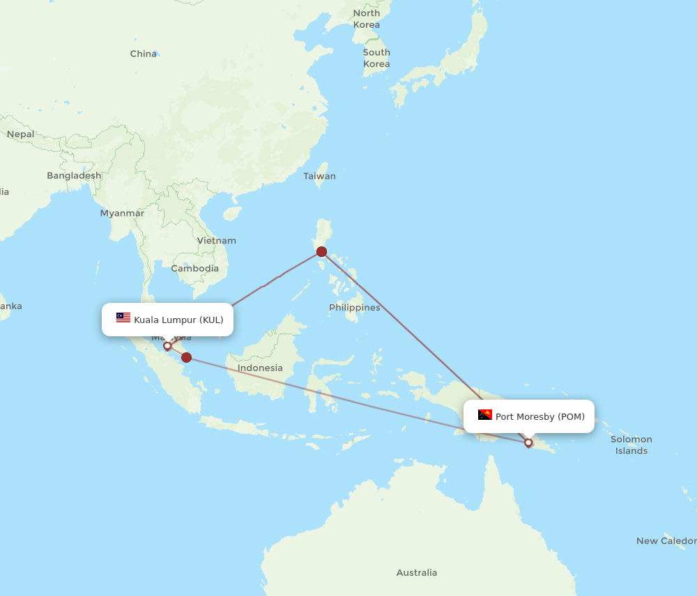 KUL to POM flights and routes map