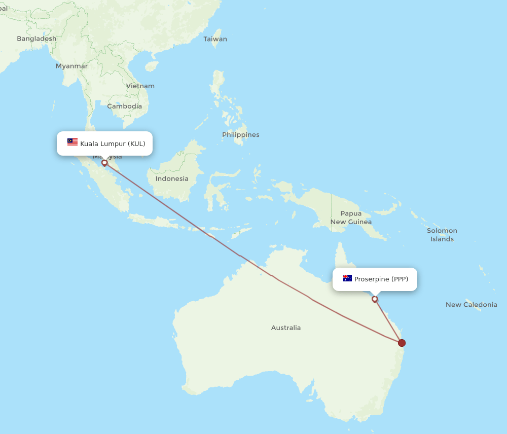 KUL-PPP flight routes