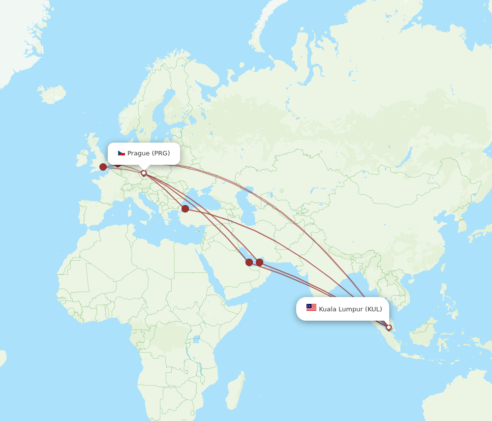 KUL to PRG flights and routes map