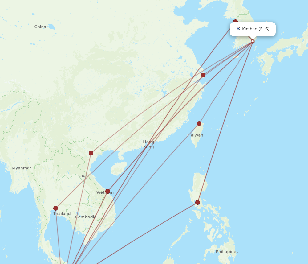 KUL to PUS flights and routes map
