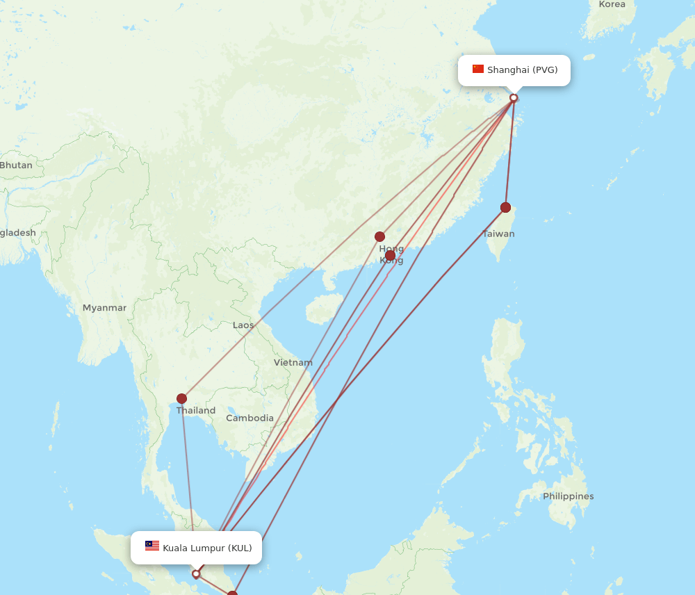 KUL-PVG flight routes