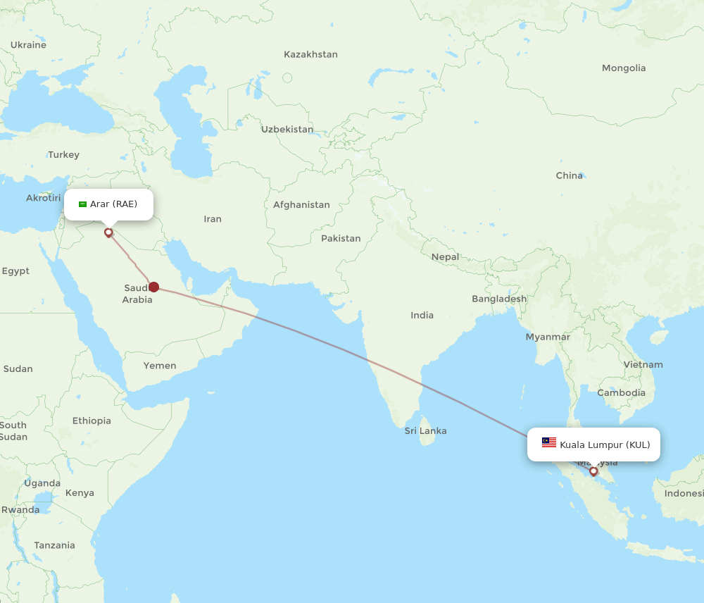 KUL-RAE flight routes