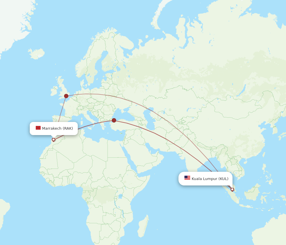 KUL to RAK flights and routes map
