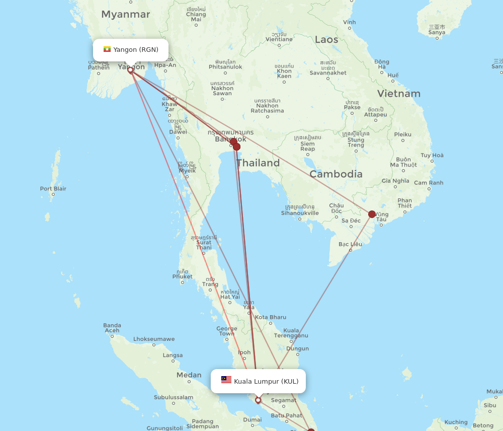 KUL to RGN flights and routes map