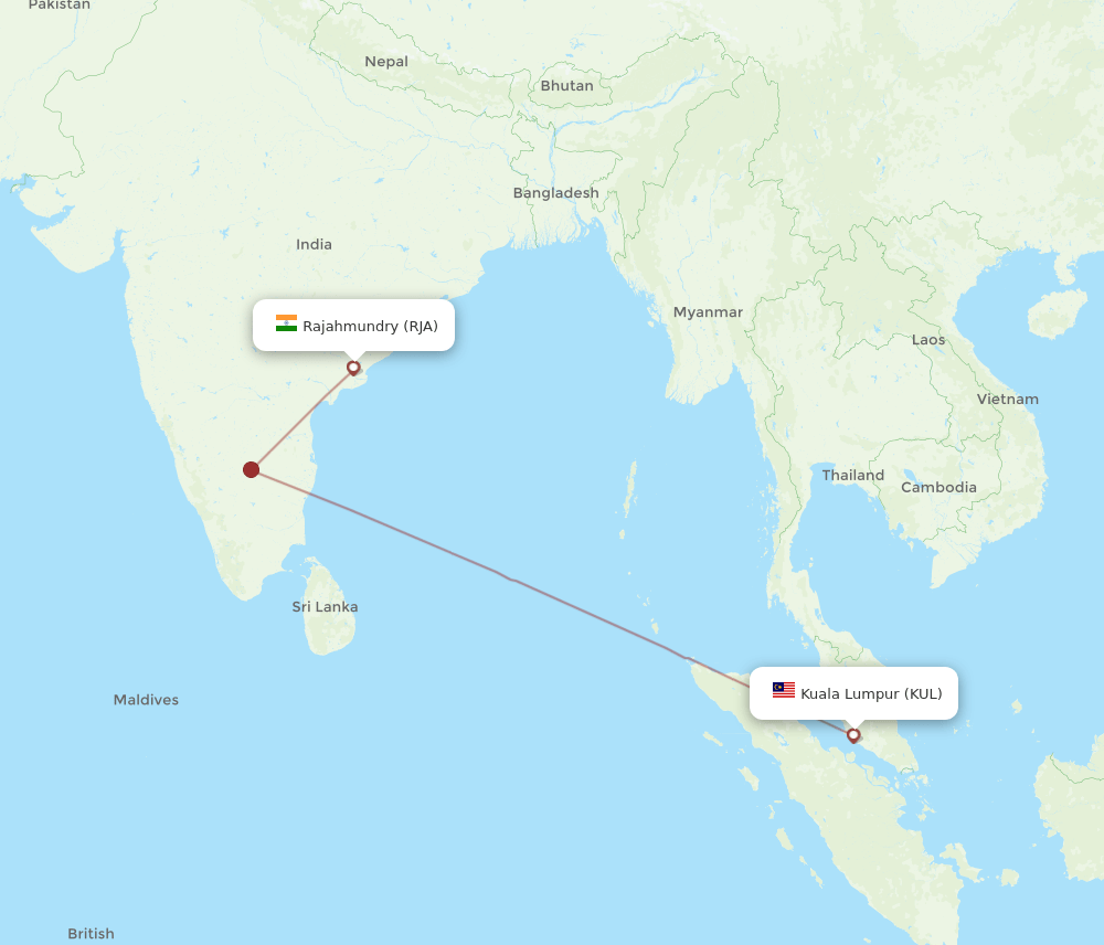 KUL to RJA flights and routes map