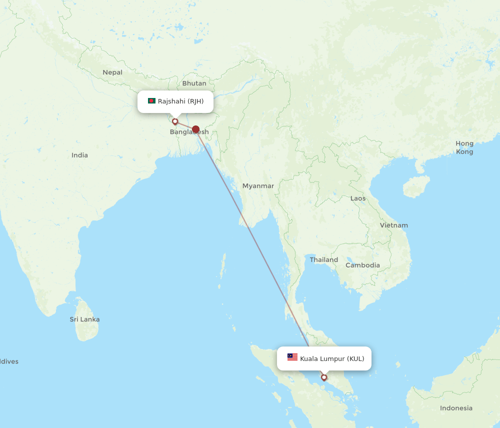 KUL to RJH flights and routes map