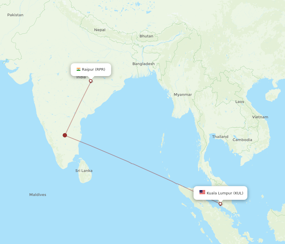 KUL to RPR flights and routes map