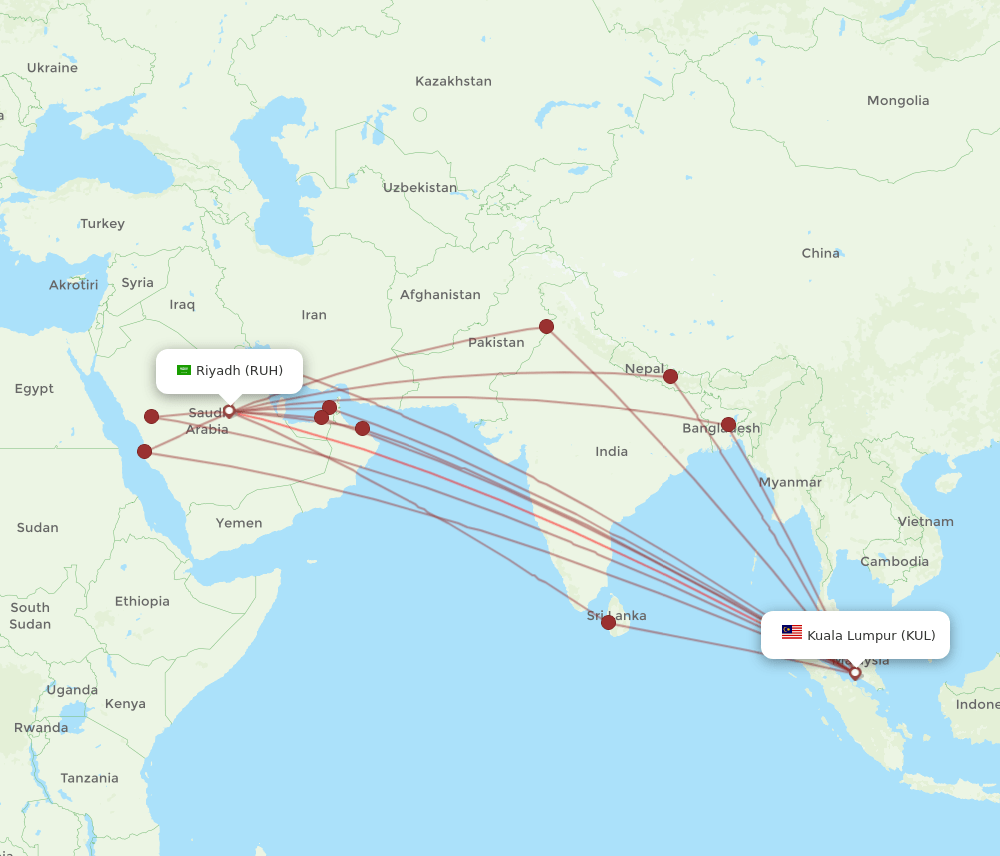 KUL-RUH flight routes