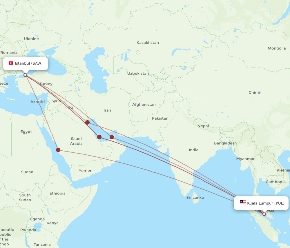 KUL-SAW flight routes