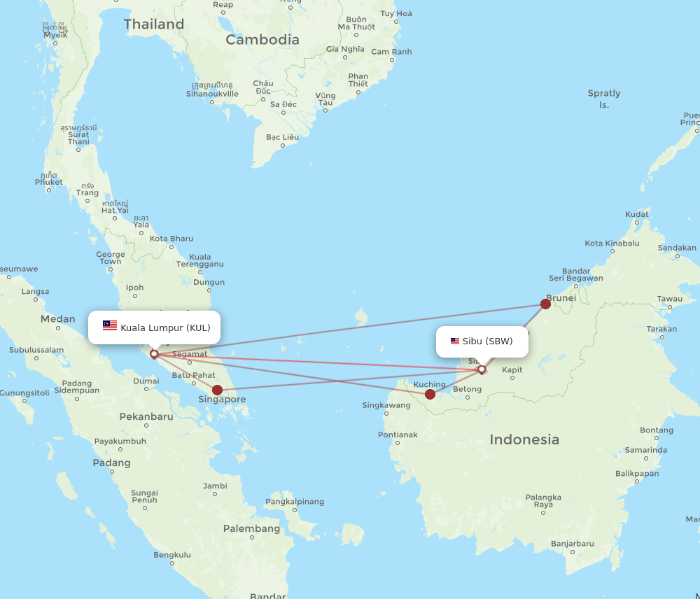 KUL to SBW flights and routes map