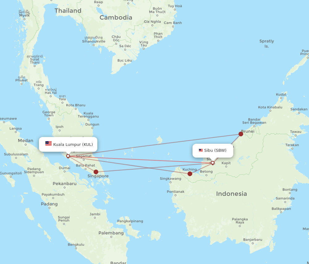 KUL to SBW flights and routes map