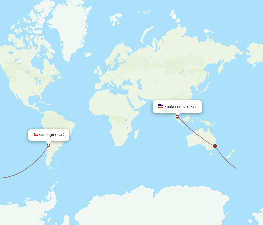 KUL to SCL flights and routes map